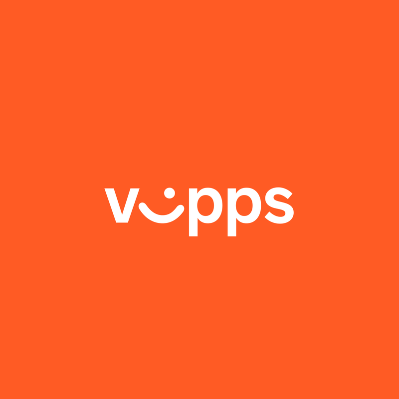 White Vipps logo with a smiley face 'i' on an orange background.