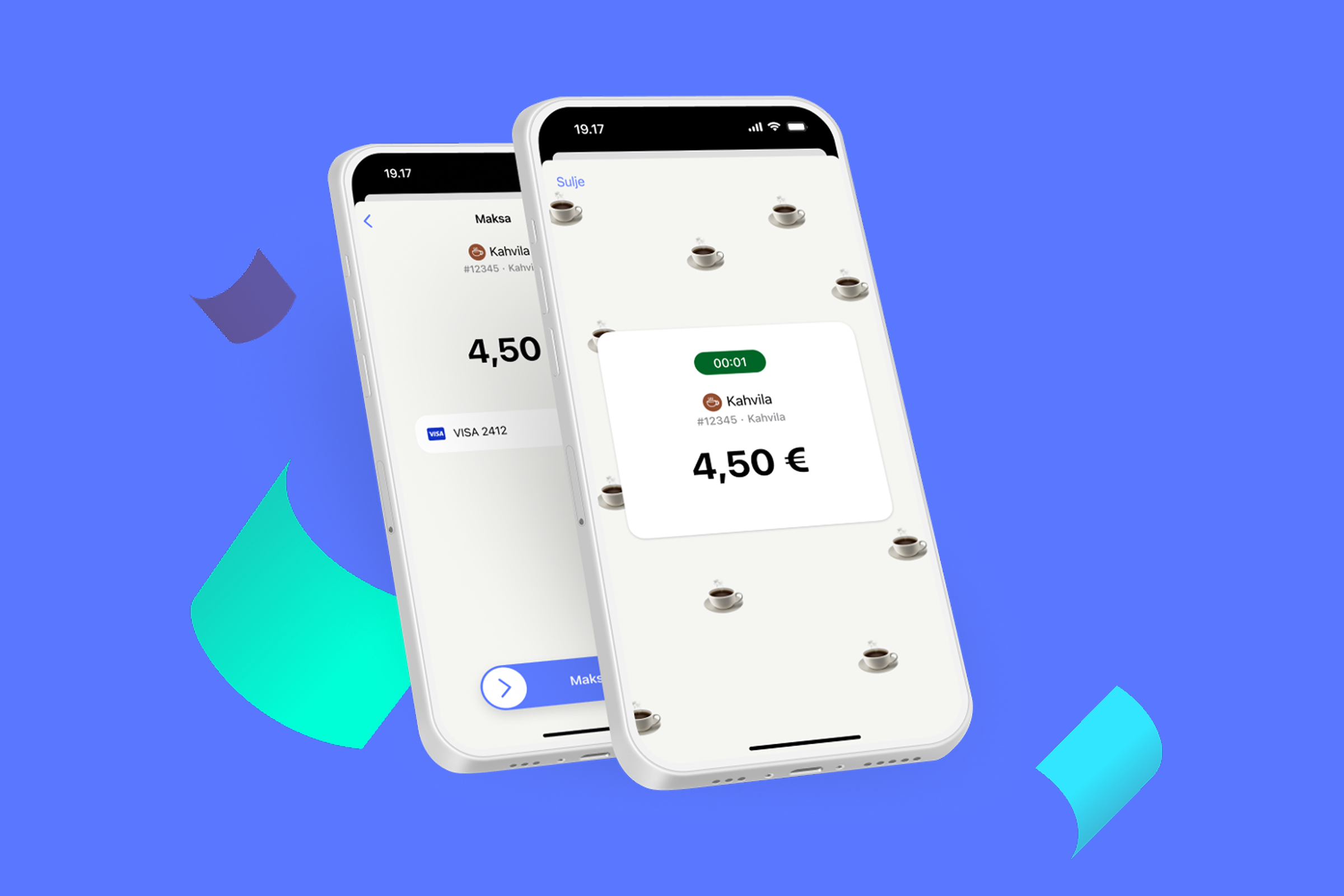 two cell phones display a screen that says 4,50 on it