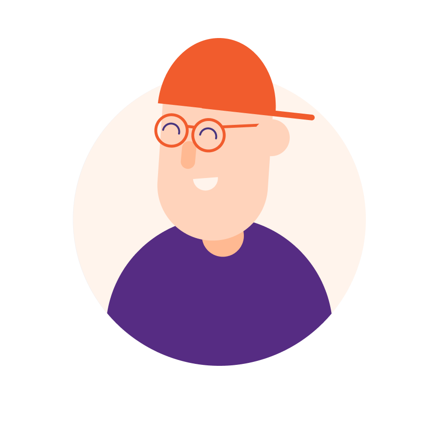 Cartoon avatar of a smiling person wearing a red cap and glasses.