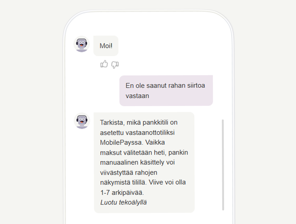 a screenshot of a text message between chat bot and a customer