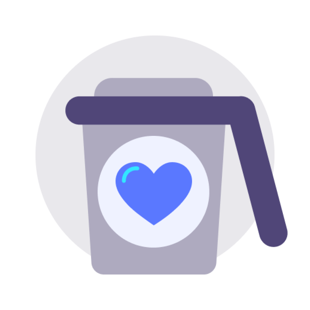 Coffee cup icon with a blue heart.