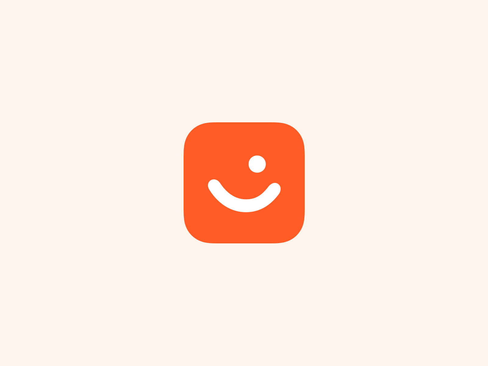 Orange rounded square icon with a white winking smiley face.