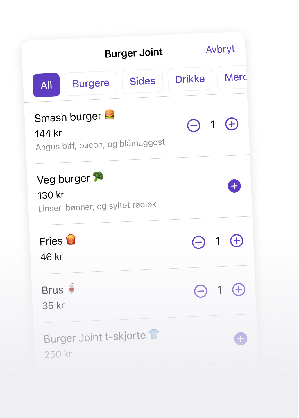a phone screen shows a menu for burger joint