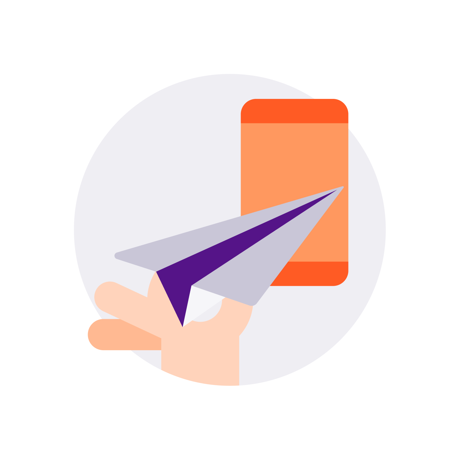 a hand is holding a paper airplane in front of a cell phone
