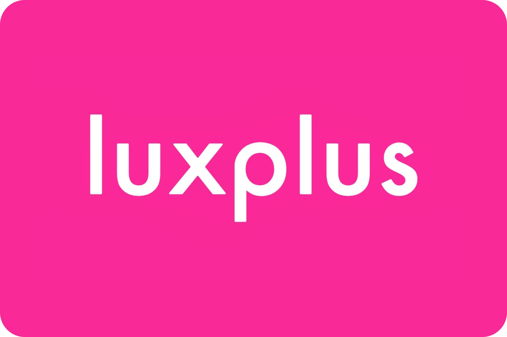 The word "luxplus" in white text on a pink background.