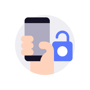 Kättä esittävä kuva, jossa pidetään älypuhelinta auki olevan riippulukon vieressä.