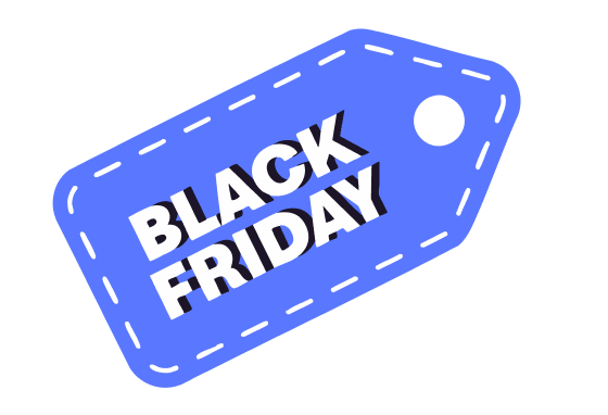 Blue tag with "BLACK FRIDAY" in white text.