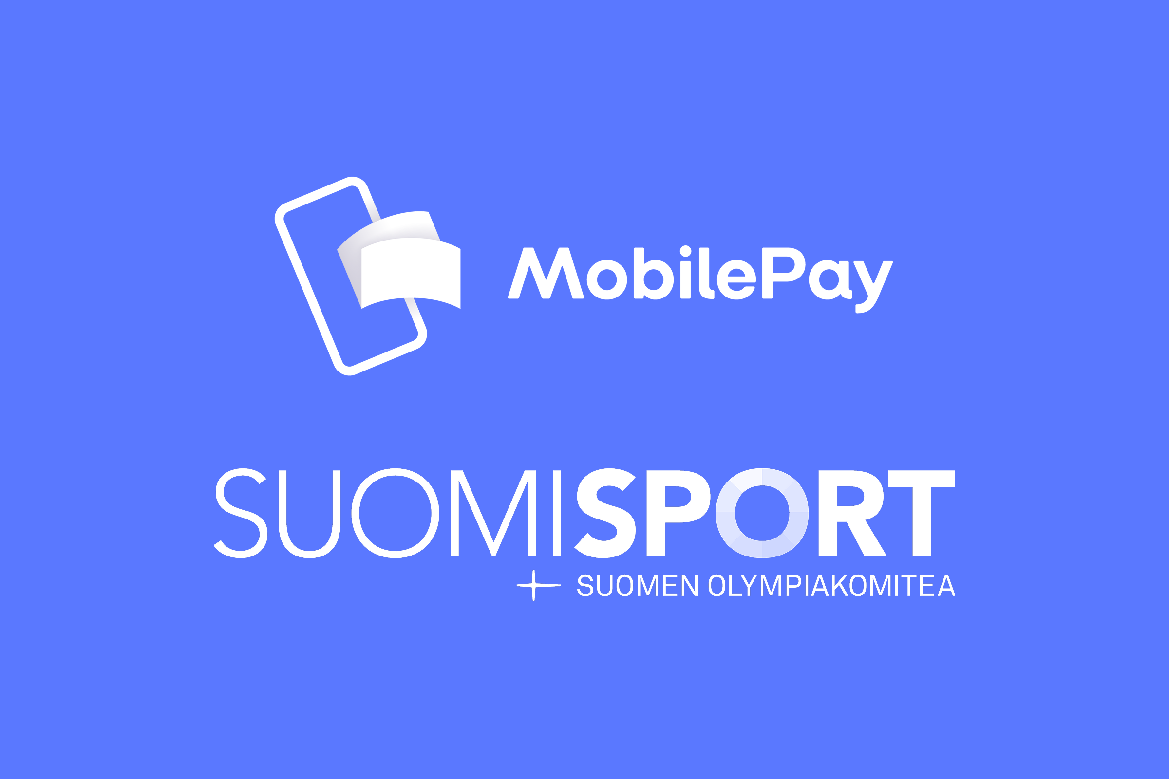 a logo for mobilepay and suomisport on a blue background