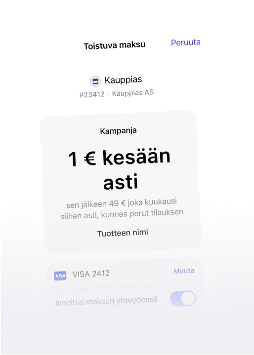 Finnish MobilePay app screen showing a recurring subscription payment setup.