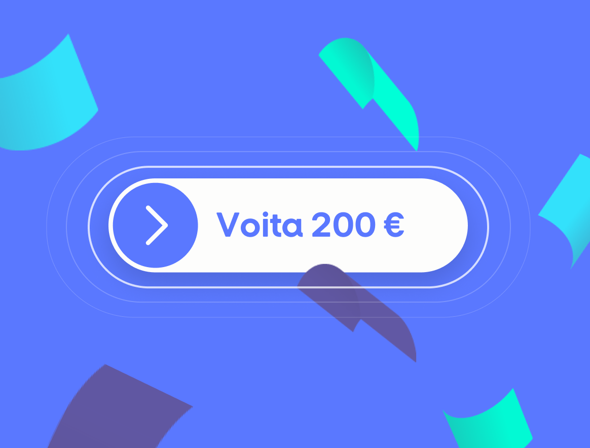White button displaying "Voita 200 €" and a right arrow icon.