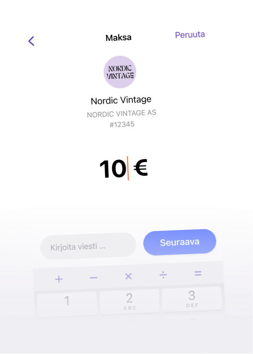 MobilePay payment screen showing open amount entry for a Finnish-locale store.