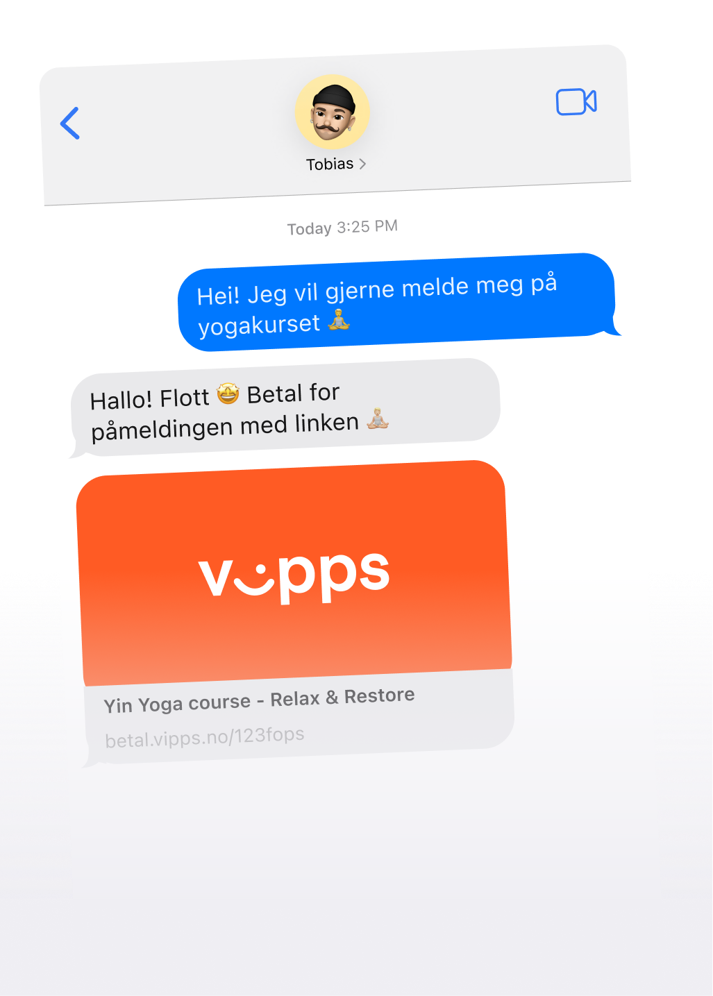 a screenshot of a text message between tobias and vpps