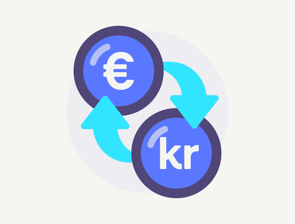 Euro and Krone currency exchange illustration.