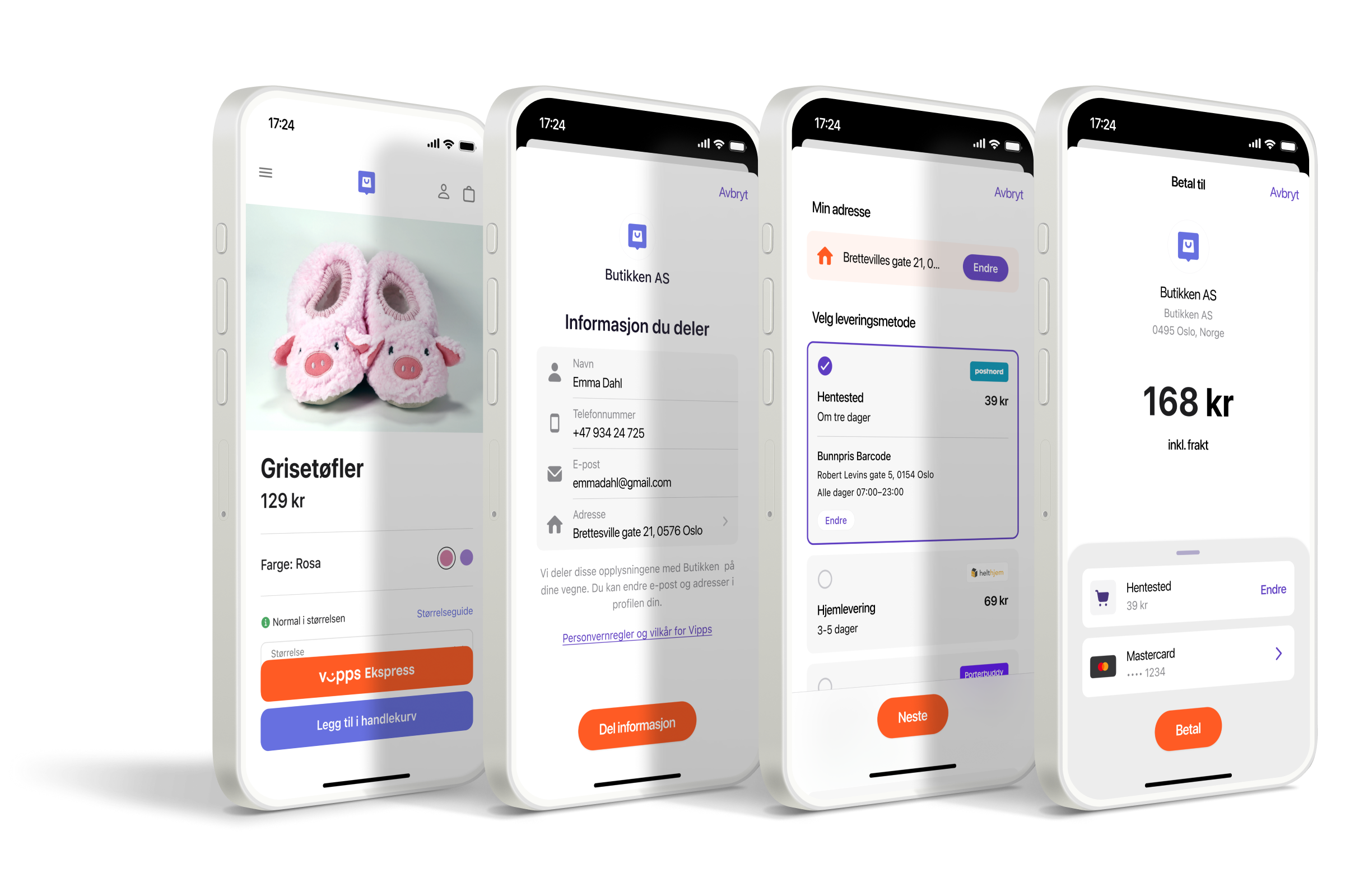 a phone screen shows a pair of slippers for 128 kr