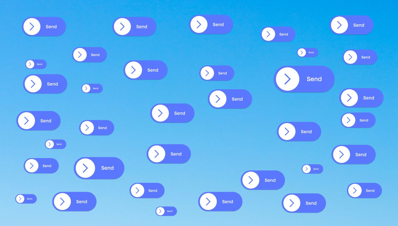 Numerous "Send" buttons with right arrow icons floating on a blue background.