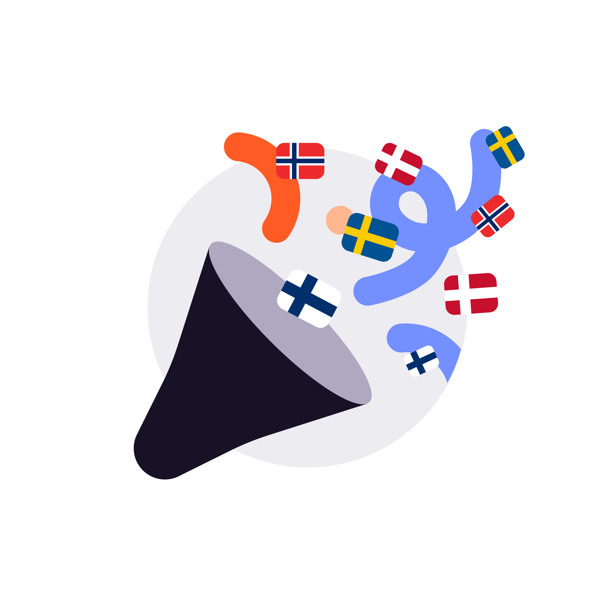 a cartoon illustration of a megaphone with flags coming out of it