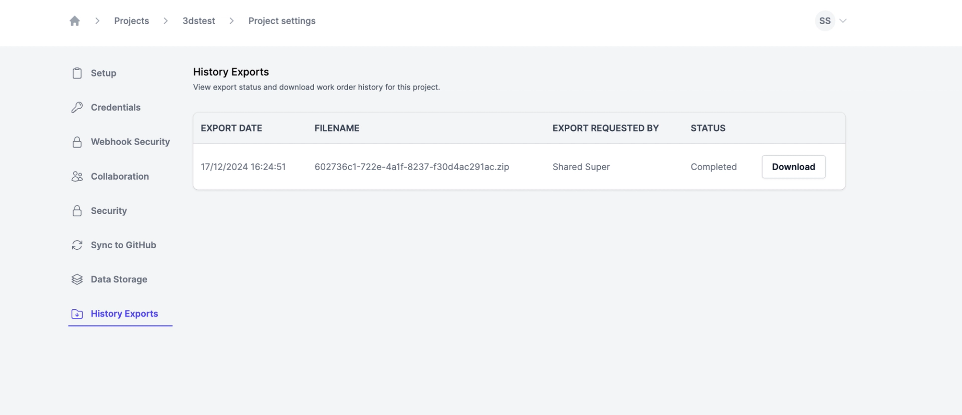 Work order history export