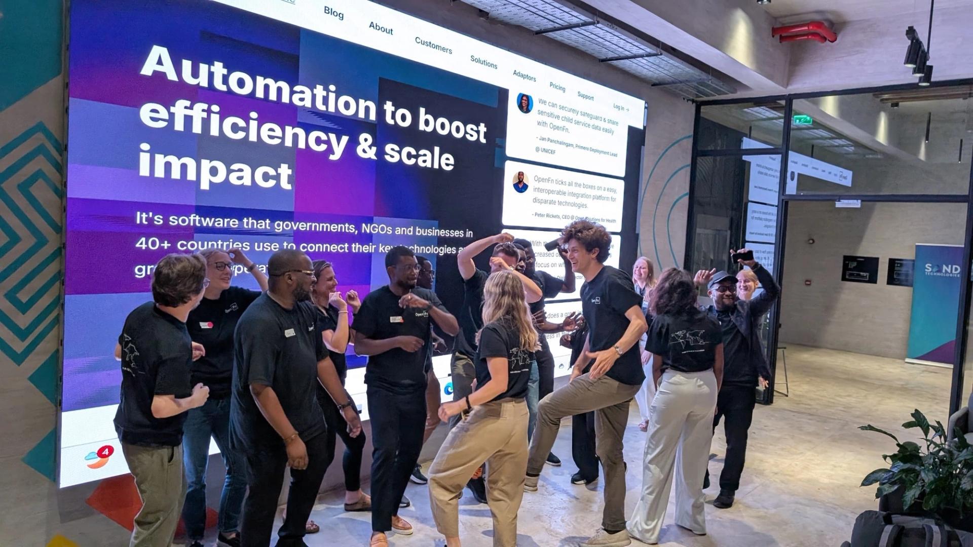 Dancing in front of a giant screen