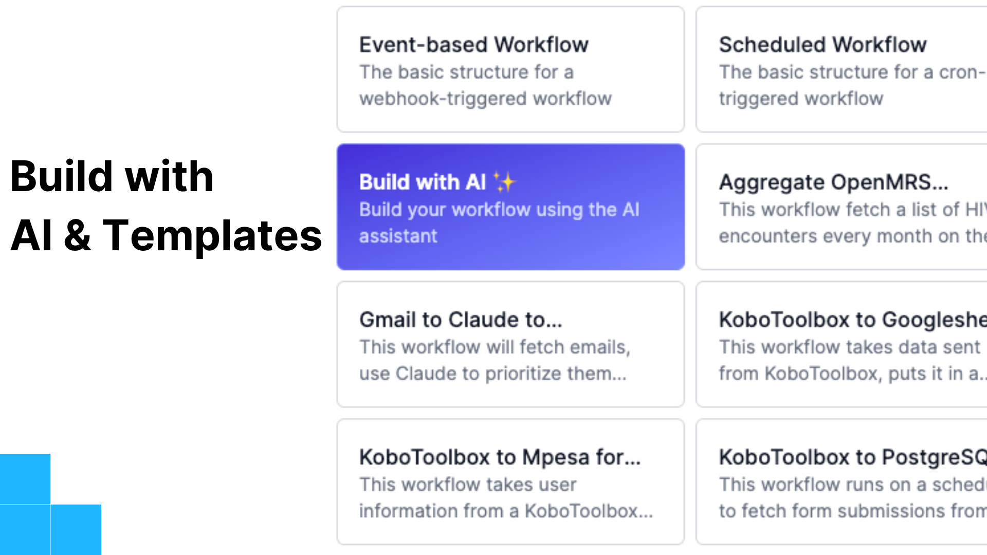 a page that says build with ai and templates