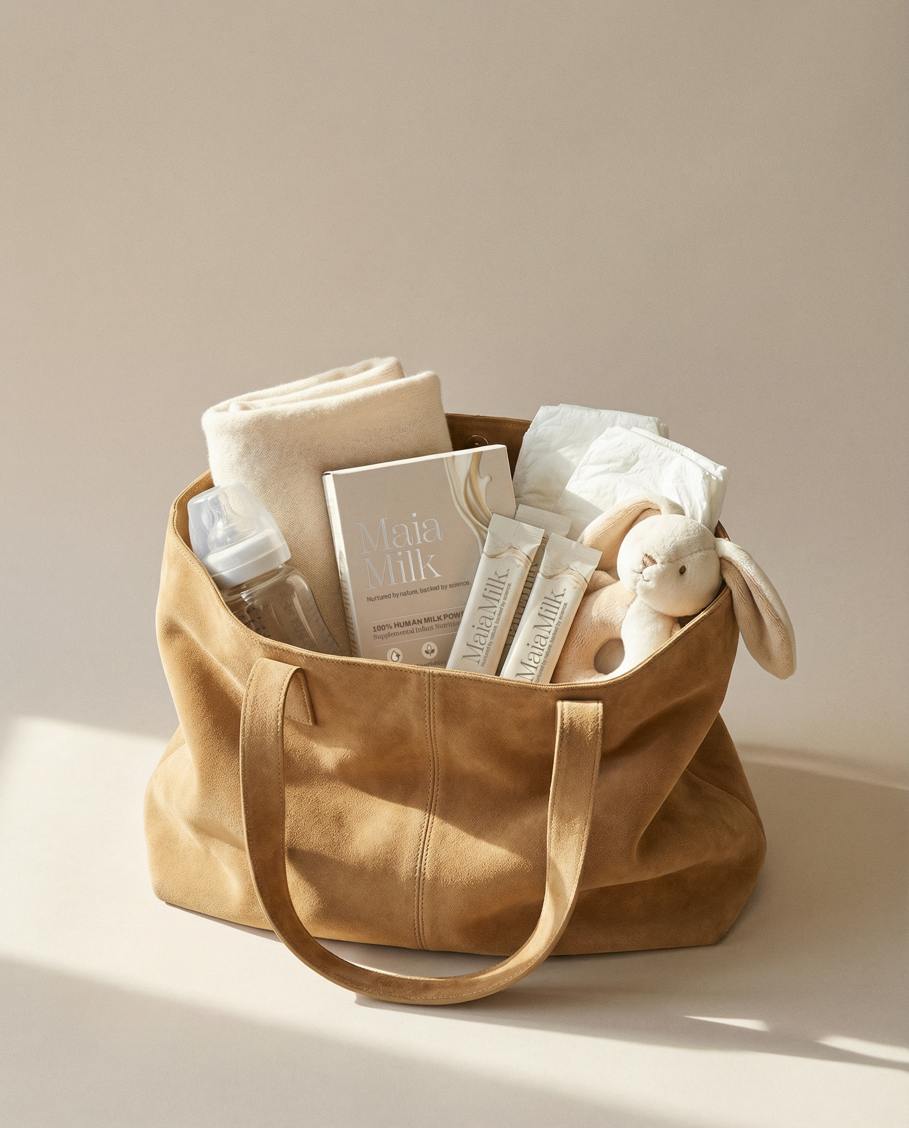 A MaiaMilk package photographed as a warm, quiet still life.