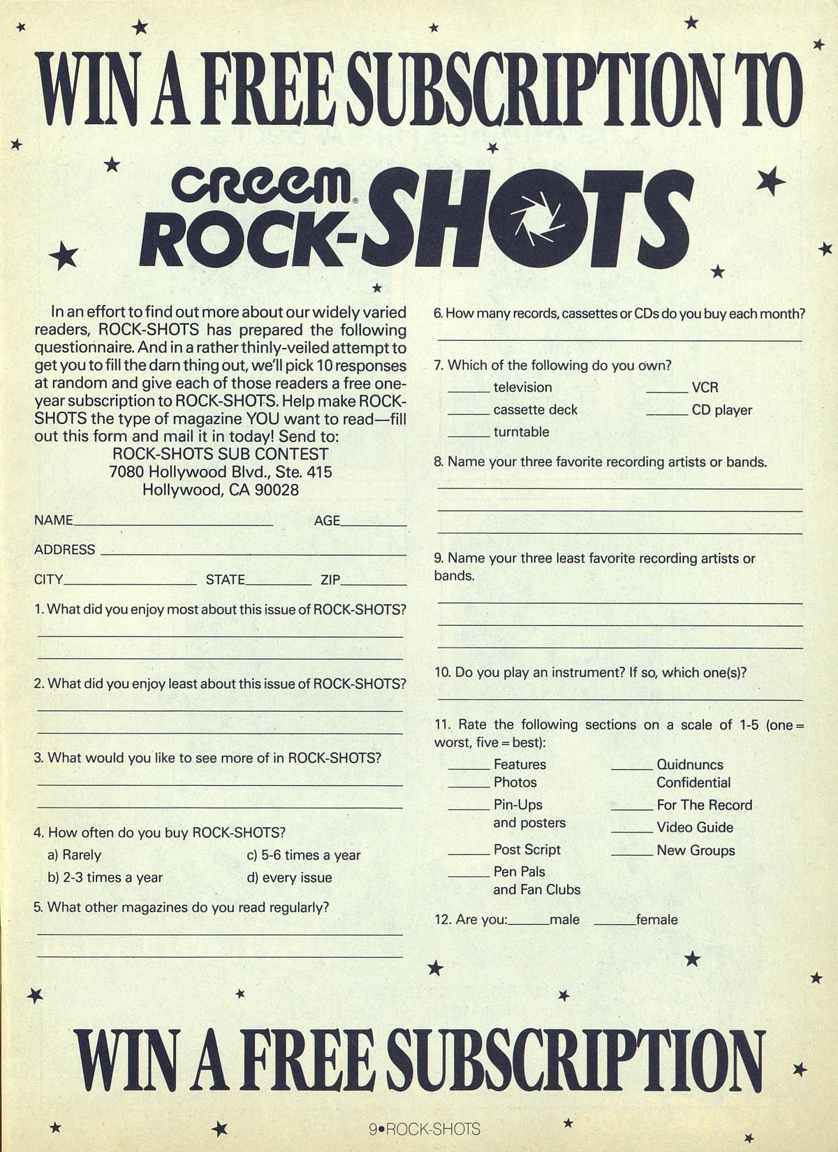 CREEM | WIN A FREE SUBSCRIPION TO CREEM ROCK-SHOTS