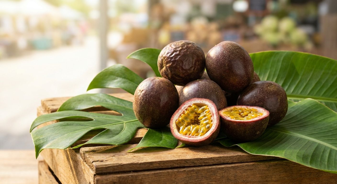 Fresh purple and yellow Kenya passion fruit harvested from Rift Valley family farms ready for export