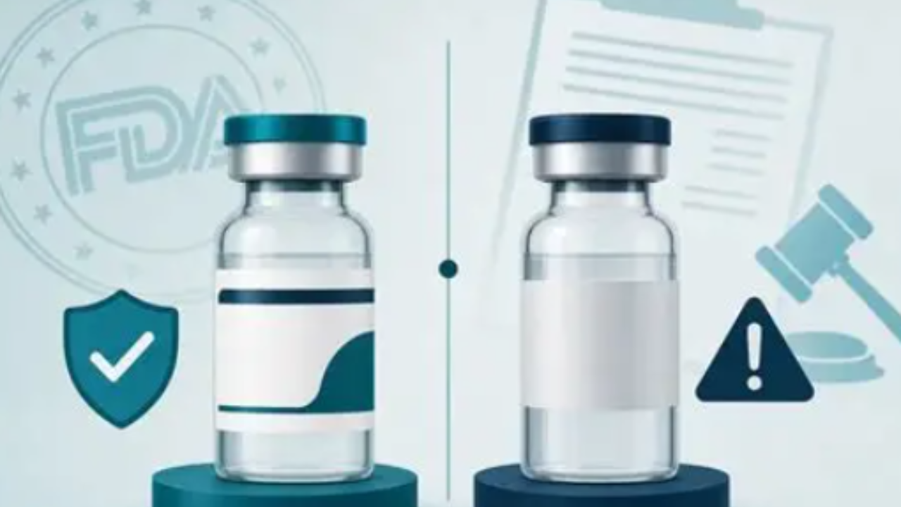 Illustration comparing FDA-approved and compounded GLP-1 medications.
