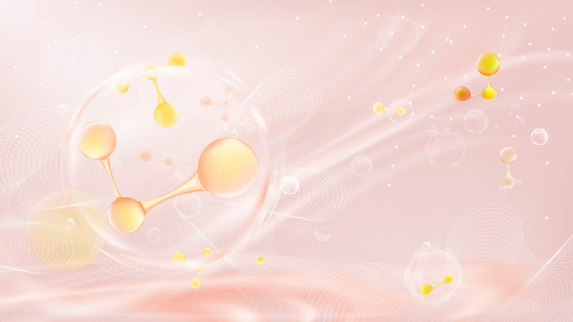 Abstract molecular forms representing peptide-based therapies and cellular signaling.