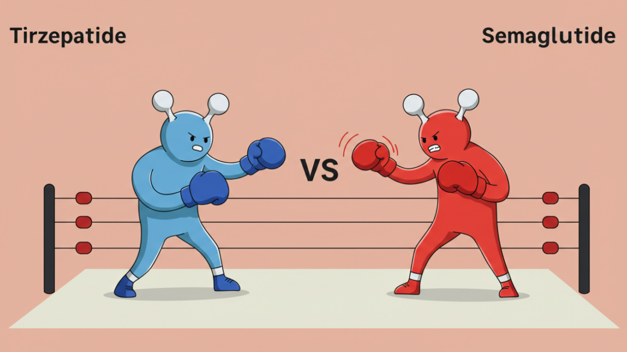 Two parallel pathways representing a balanced comparison of semaglutide and tirzepatide treatment options.