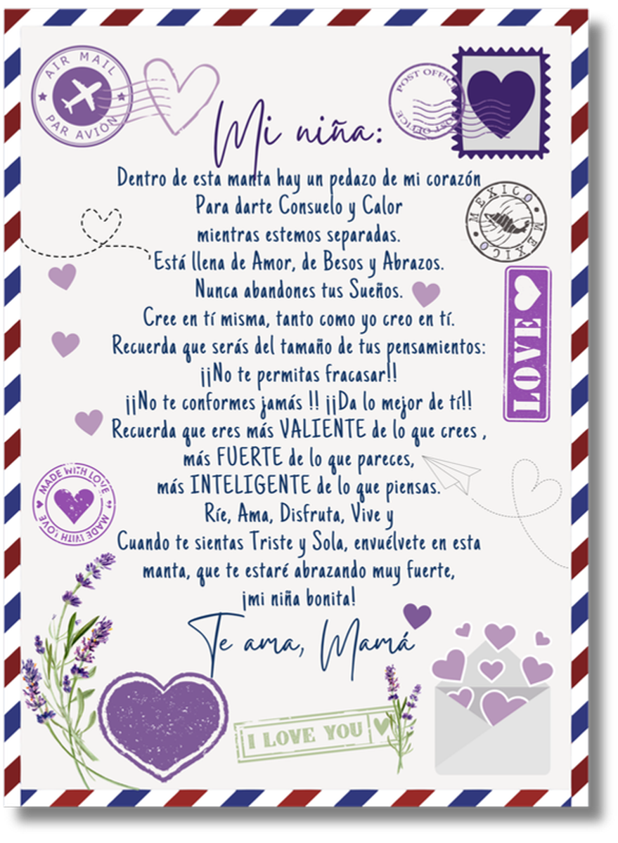 Frazada carta para tu hija o hijo
