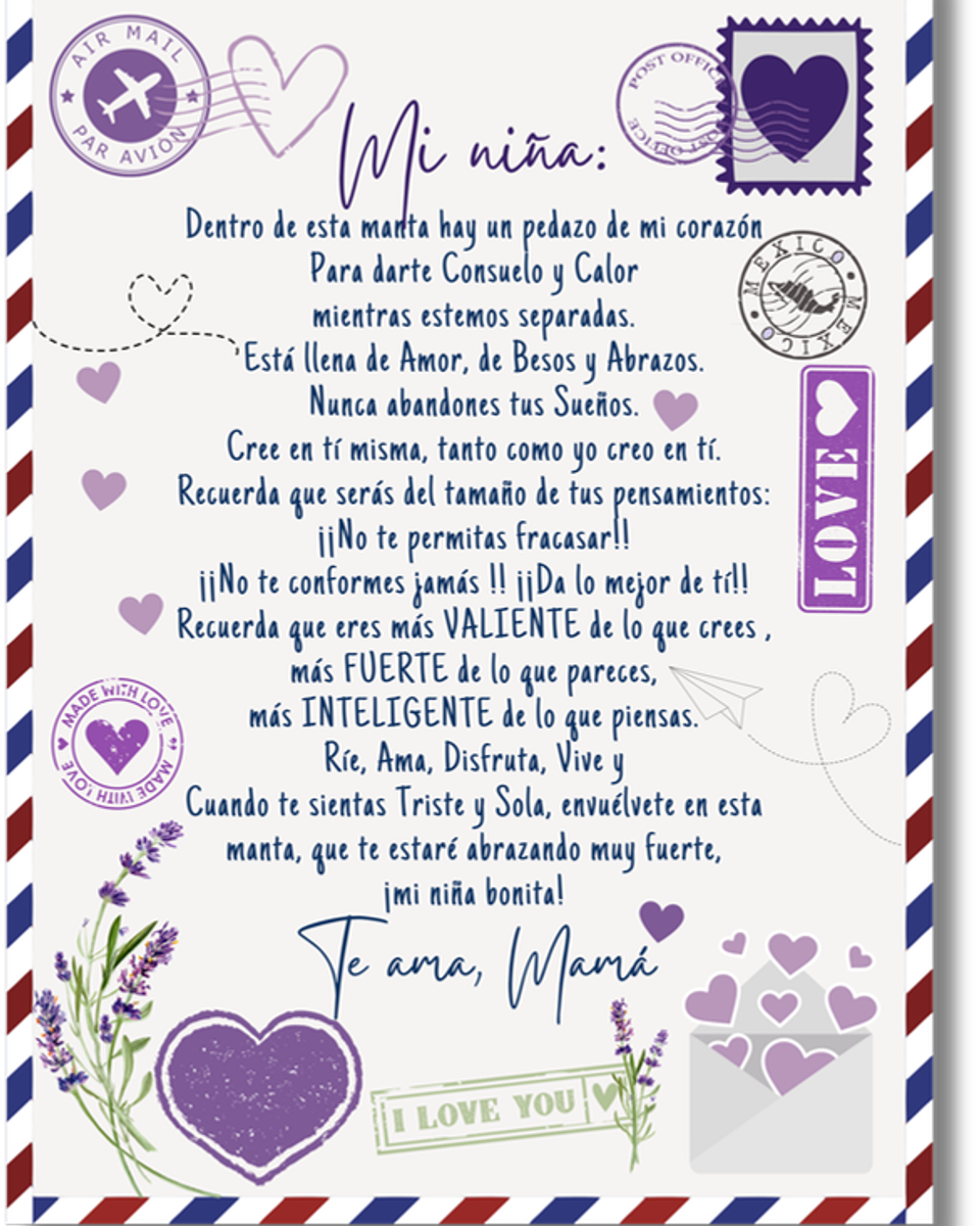 Frazada carta para tu hija o hijo