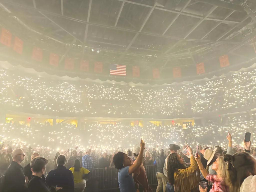 Fans raising phone lights at a packed arena show — the kind of touring and event Veritas Protection Group secures