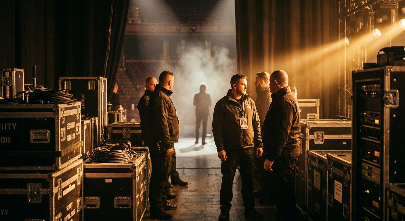 Backstage security detail at a concert venue