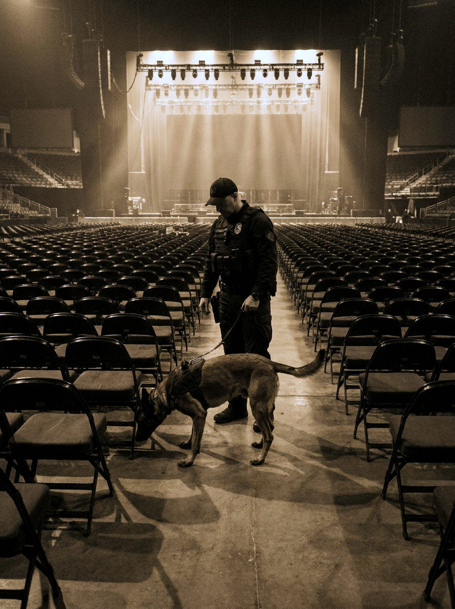 K9 team sweeping an empty venue