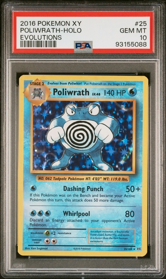 2016 POKEMON XY EVOLUTIONS HOLO POLIWRATH #25 PSA 10 GEM MINT