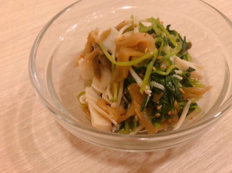 豆苗ときのこのザーサイナムル