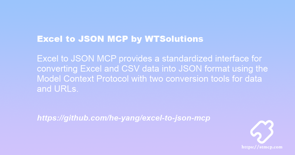 Open Graph image for Excel to JSON MCP by WTSolutions