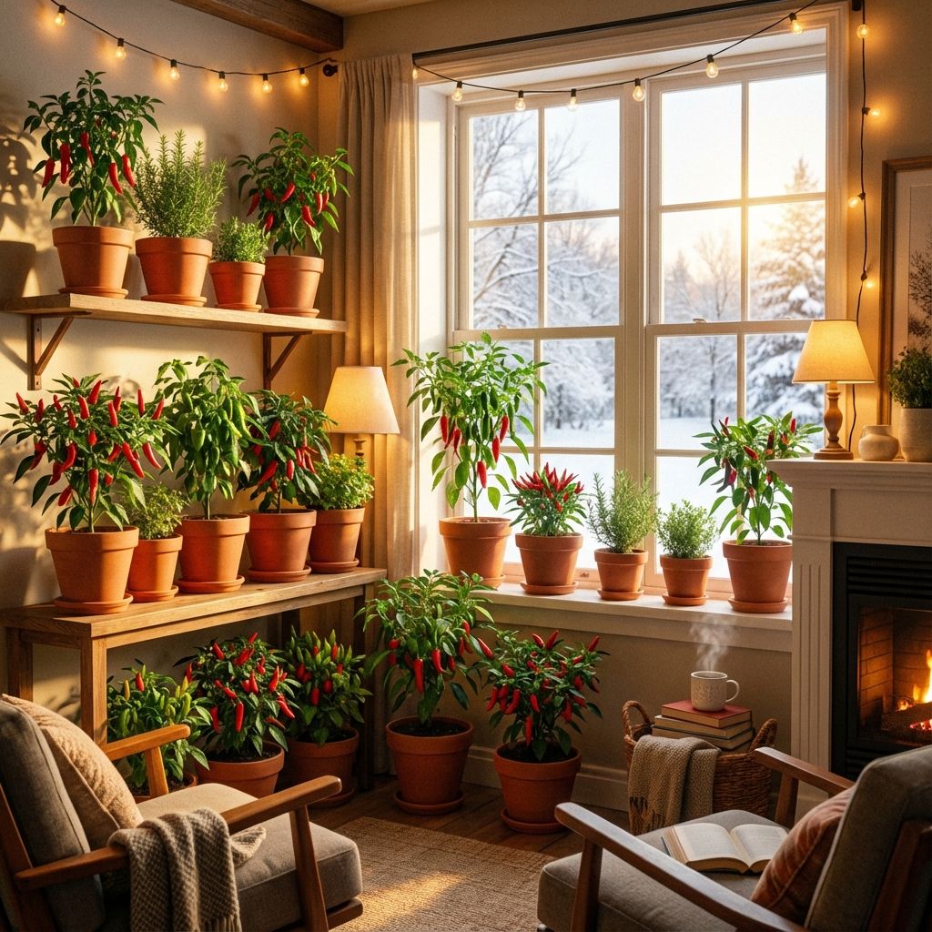 Omslagsbild för guiden om Odla Chili Inomhus - Skörda Året Runt på Fönsterbrädan