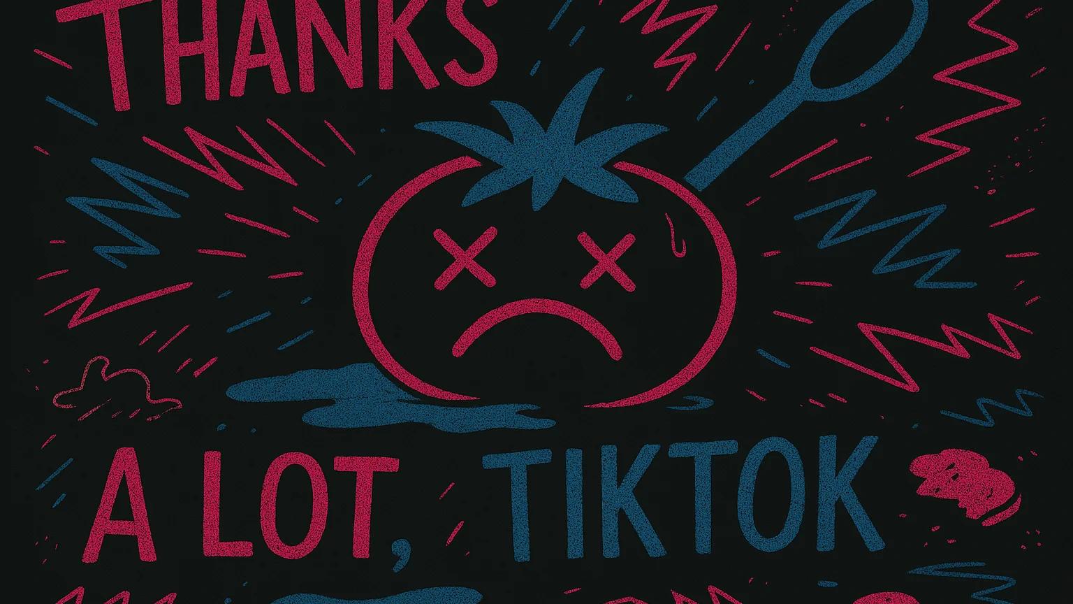 a drawing of a tomato with a sad face and the words thanks a lot tiktok