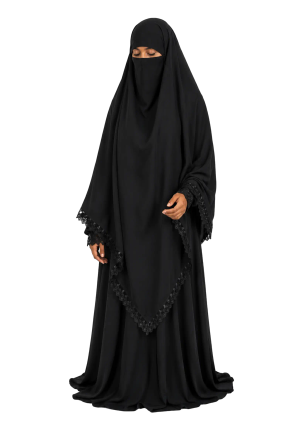 Shazia Lace Trim Jilbab - Black