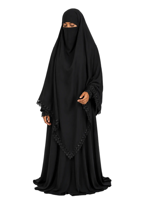 Shazia Lace Trim Jilbab - Black