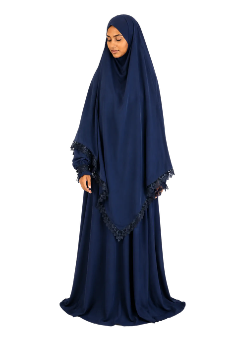 Shazia Lace Trim Jilbab - Sapphire