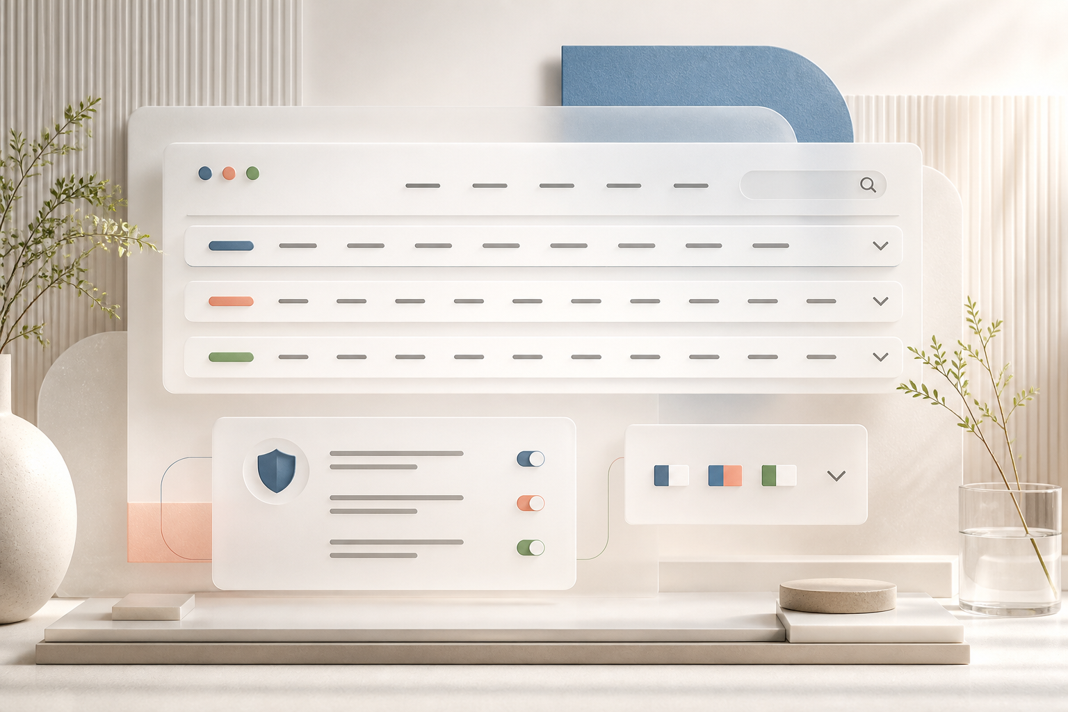Abstract modular interface with wrapping navigation, search, privacy and language controls