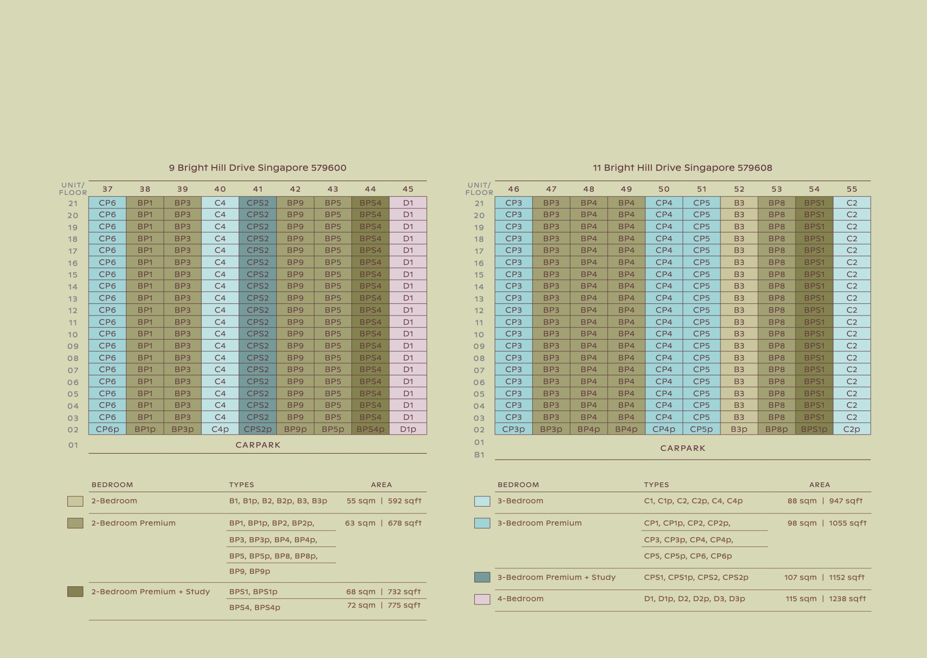 Lucerne Grand unit distribution chart, 9 Bright Hill Drive & 11 Bright Hill Drive