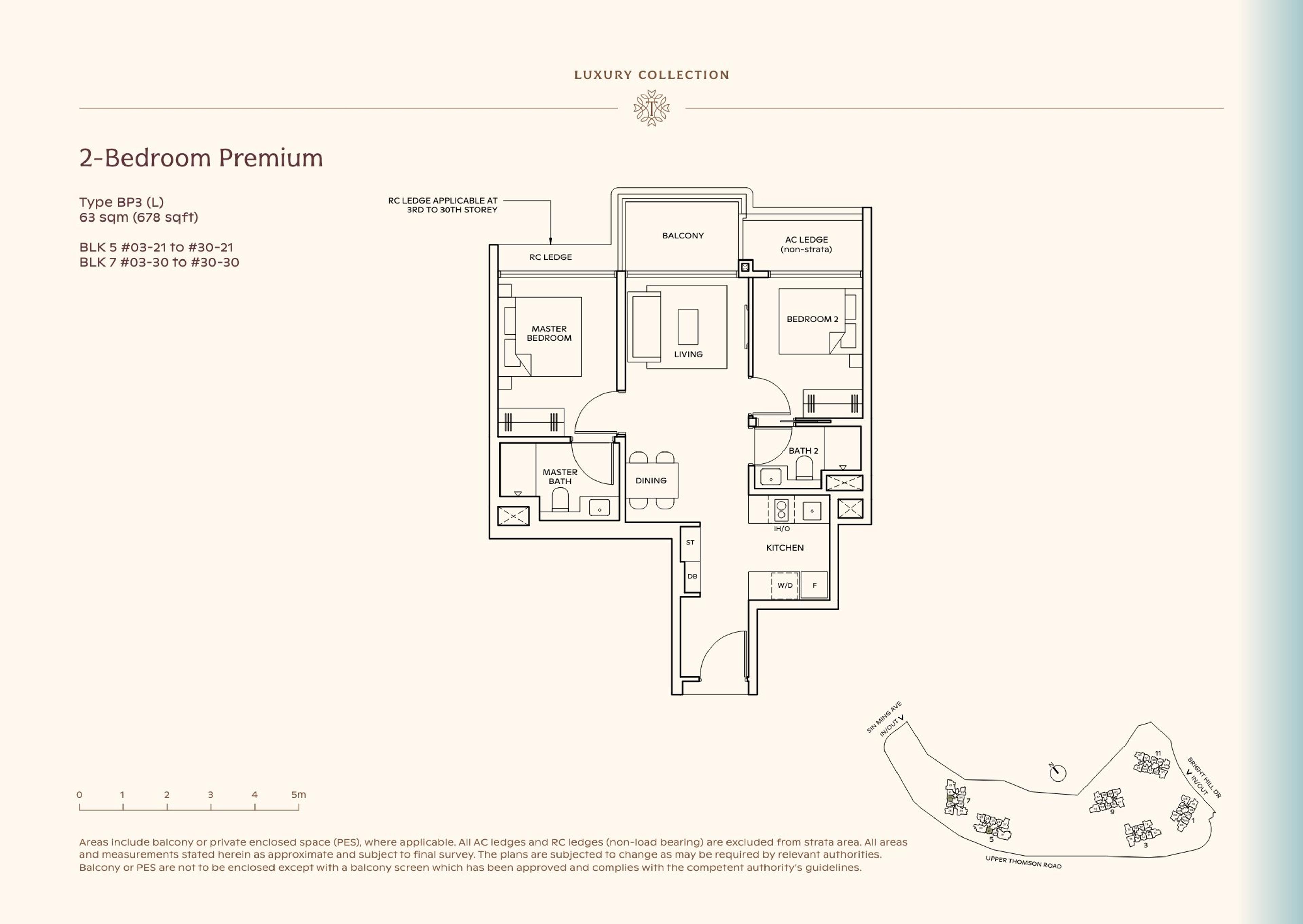 Lucerne Grand 2-Bedroom Premium floor plan, Type BP3 (L) (63 sqm / 678 sq ft)