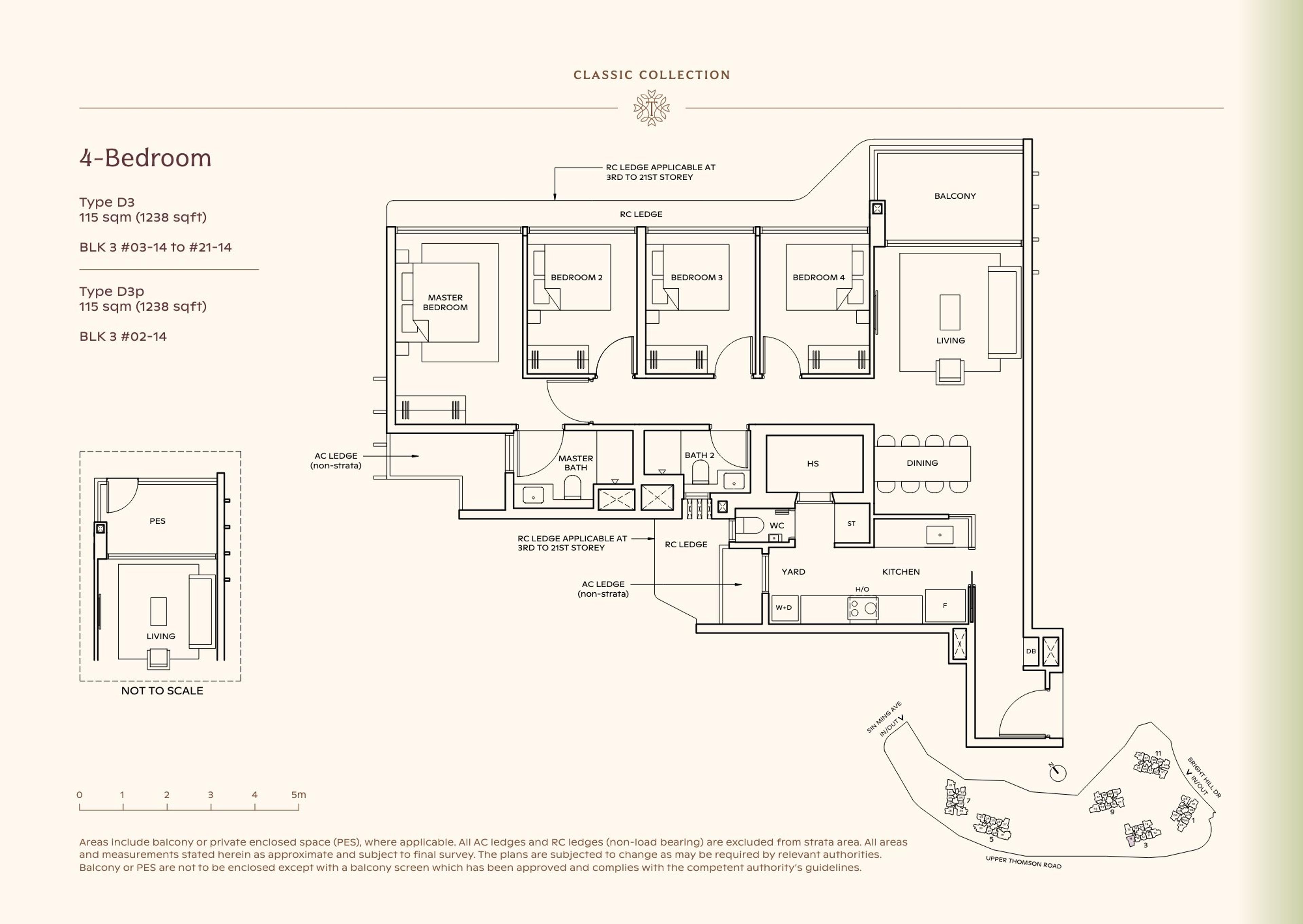 Lucerne Grand 4-Bedroom floor plan, Type D3 / D3p (115 sqm / 1,238 sq ft)