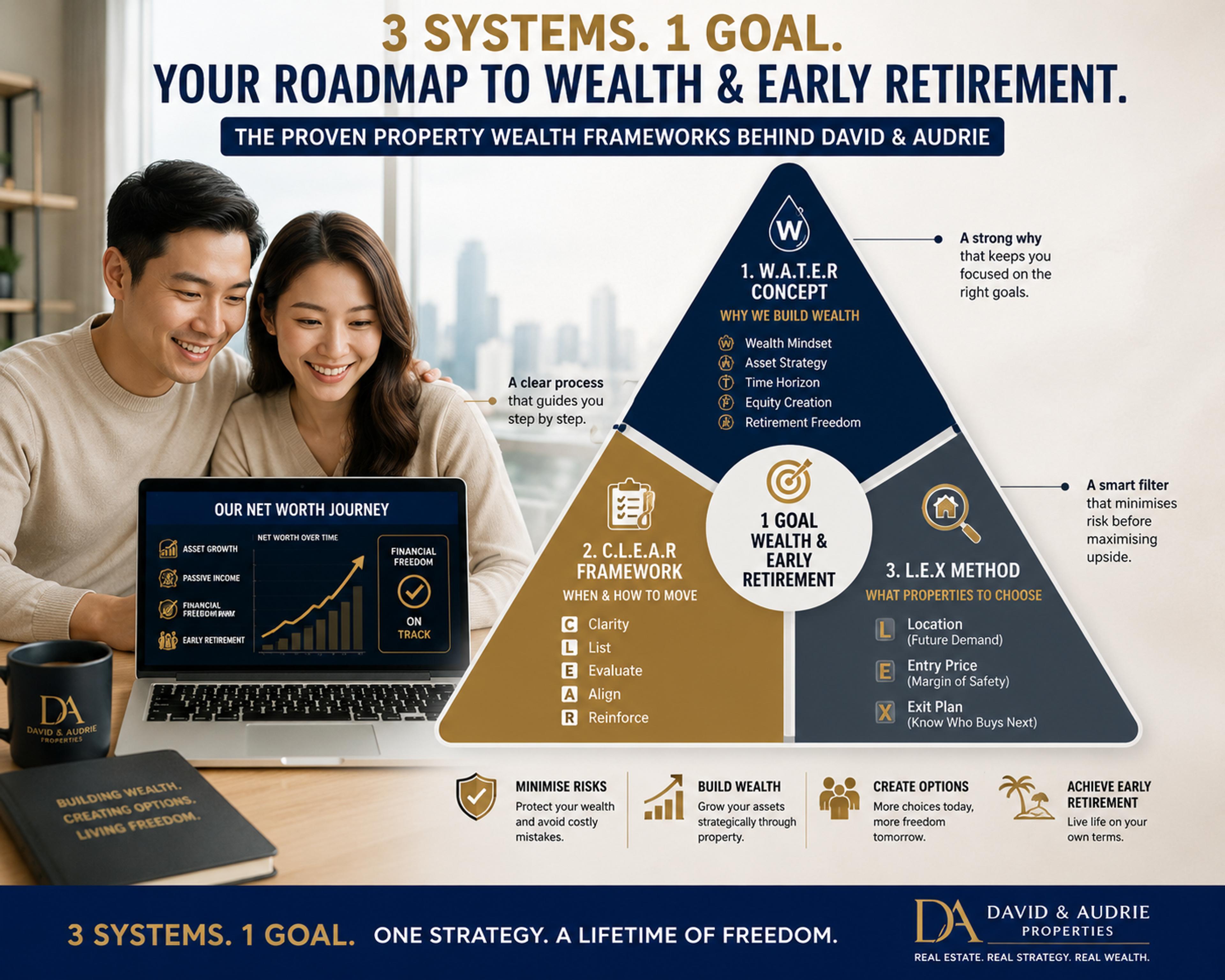 3 systems, 1 goal: the W.A.T.E.R, C.L.E.A.R and L.E.X property wealth frameworks by David & Audrie