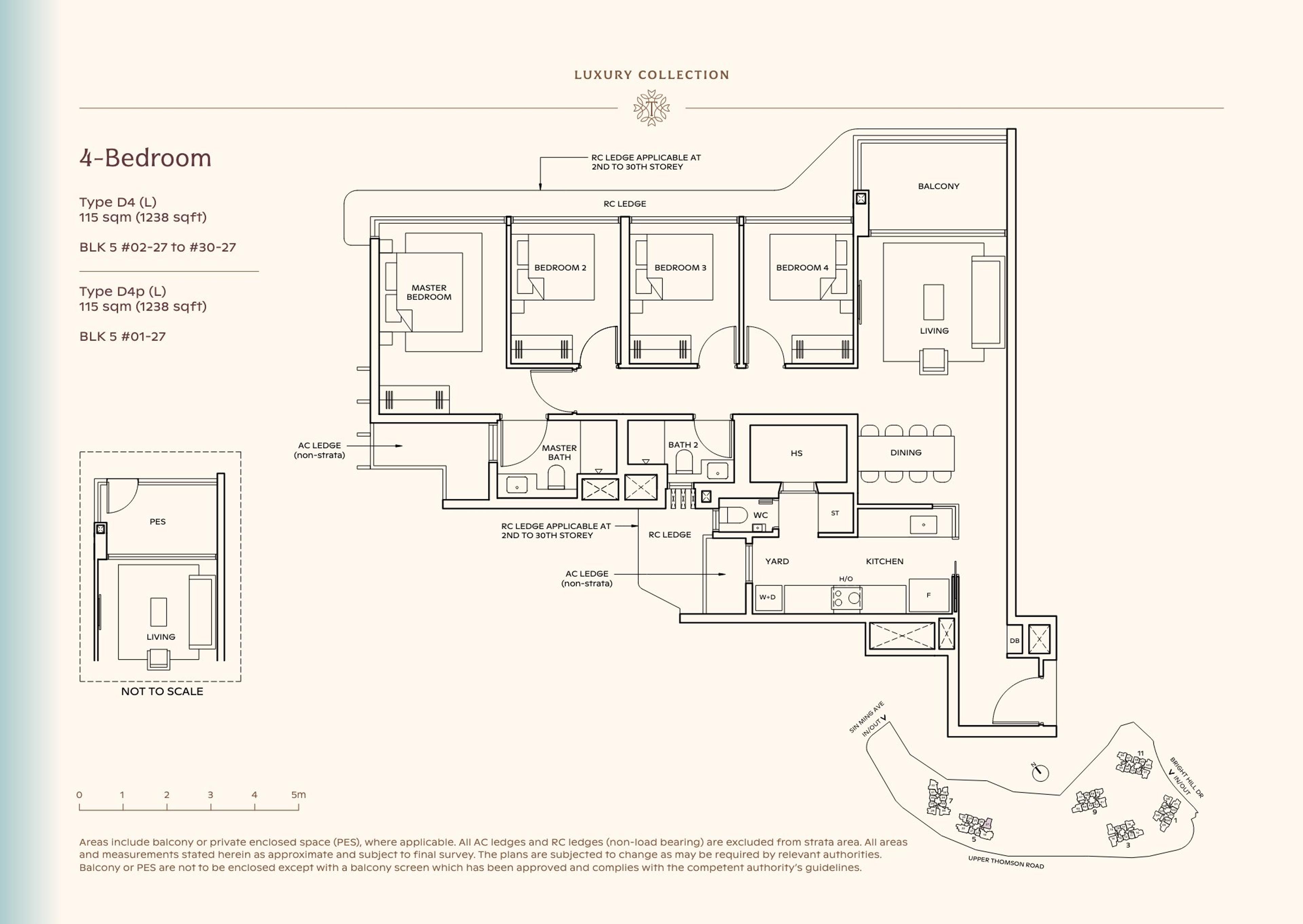 Lucerne Grand 4-Bedroom floor plan, Type D4 (L) / D4p (L) (115 sqm / 1,238 sq ft)