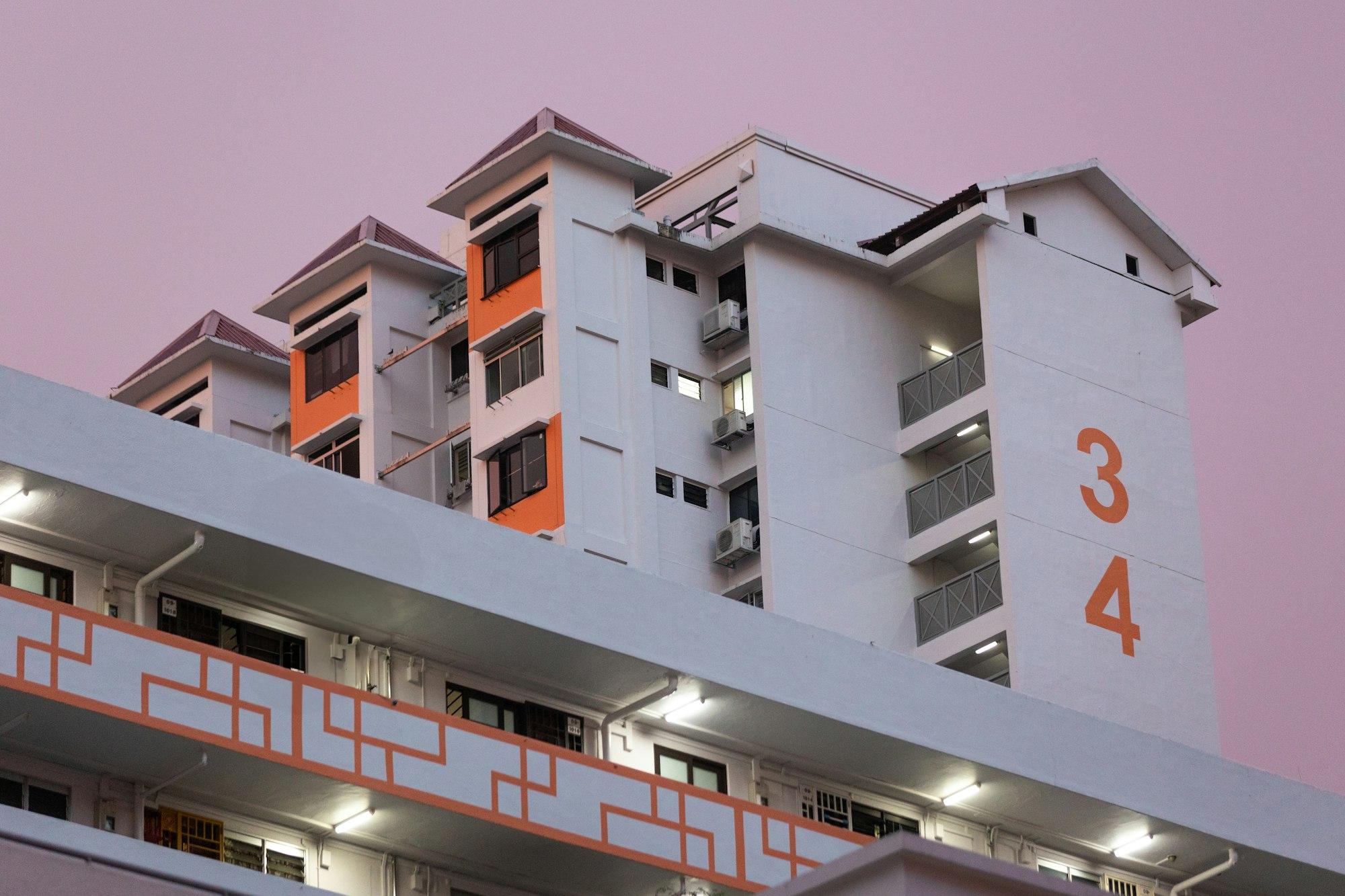 HDB flats in the evening light in Singapore's China Town