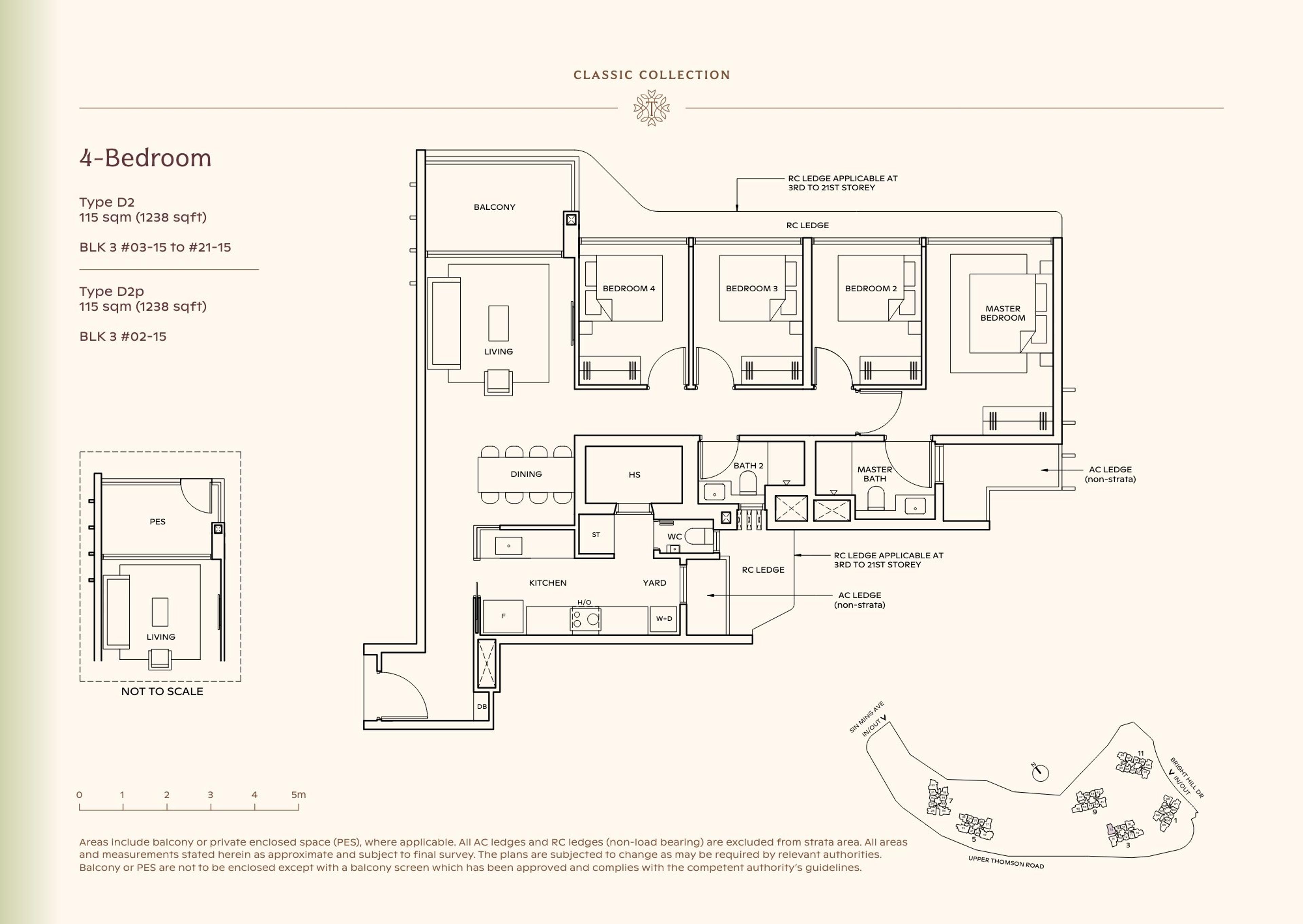 Lucerne Grand 4-Bedroom floor plan, Type D2 / D2p (115 sqm / 1,238 sq ft)